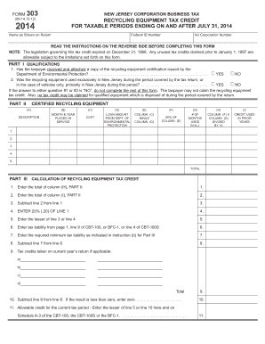 New Jersey Corporation Recycling Equipment Tax Credit Form