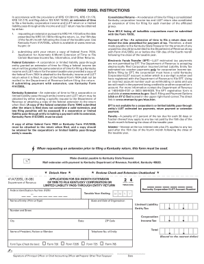Kentucky Corporation Income and LLET Extension Form 720SL