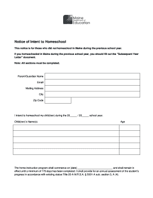 Notice of Intent to Homeschool