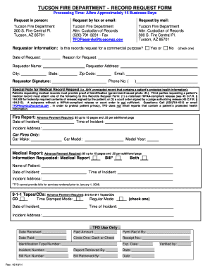 Tucson Fire Department Record Request Form