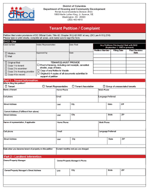 DC Tenant Petition Complaint Form