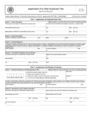 Utah Duplicate Title Application