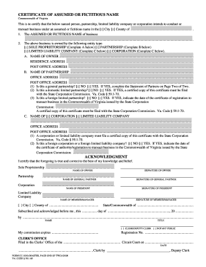 Certificate of Assumed or Fictitious Name