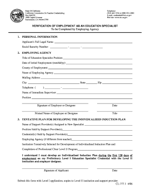Verification of Employment as an Education Specialist