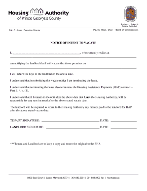 Notice of Intent to Vacate