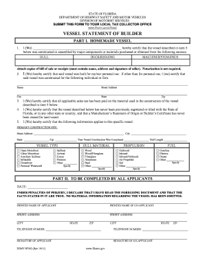 Florida Vessel Statement of Builder