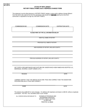 New Jersey Notary Public Name and Address Change Form