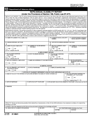 VA Form 21-8941 Annual Eligibility Report