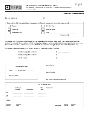Oklahoma Public Employees Retirement System Certificate of Remittance