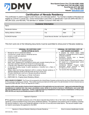 Nevada Residency Certification