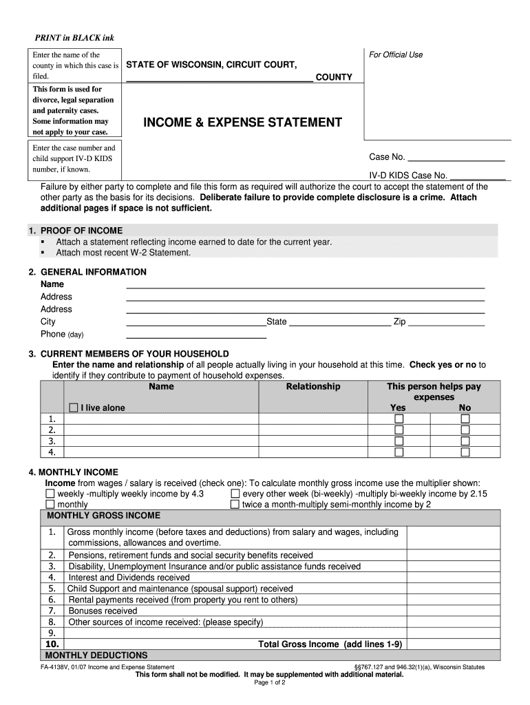 financial disclosure form wisconsin Preview on Page 1