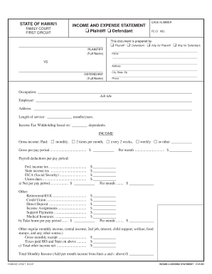 Hawaii Income and Expense Statement