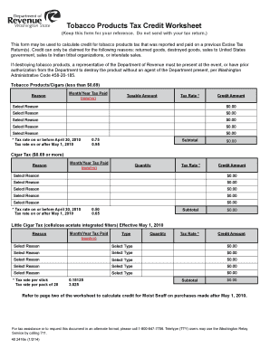 Washington Tobacco Products Tax Credit Worksheet