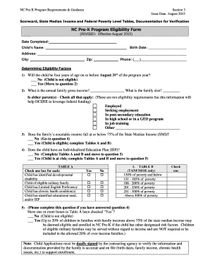 NC Pre-K Program Eligibility Form