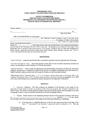 Extra Credit Teacher Home Purchase Program Promissory Note