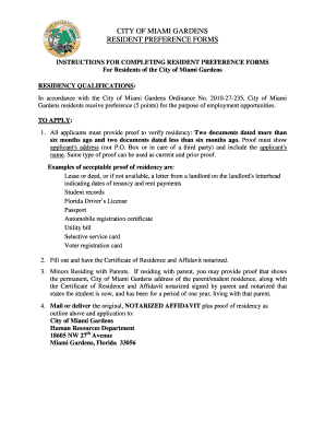 City of Miami Gardens Resident Preference Form