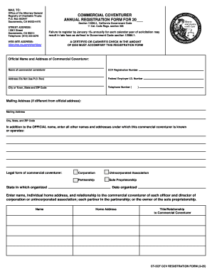 California Commercial Coventurer Annual Registration Form