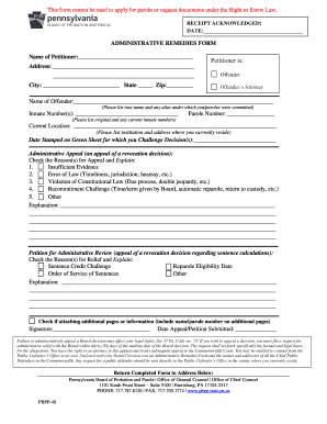 Administrative Remedies Form