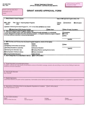 Michigan Title I Part A Grant Award Approval Form