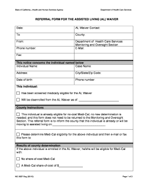 Referral Form for Assisted Living Waiver
