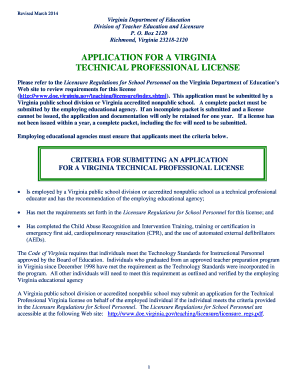 Virginia Technical Professional License Application