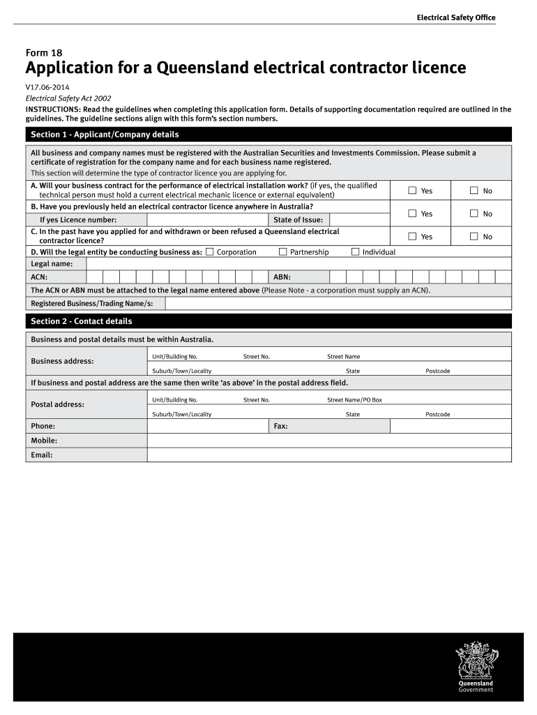 form 18 electrical contractors licence Preview on Page 1.