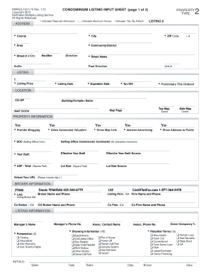 NWMLS Condominium Listing Input Sheet