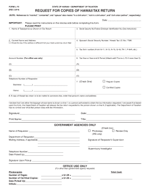 Hawaii Tax Return Copy Request Form