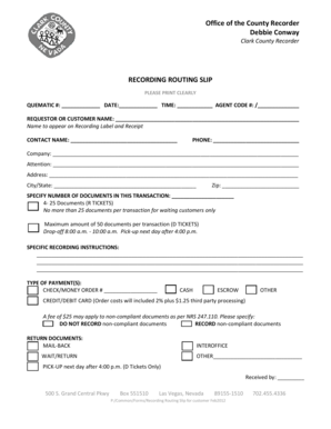 Clark County Recording Routing Slip