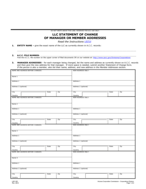 Arizona LLC Manager or Member Address Change Form