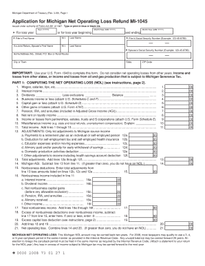 Michigan Net Operating Loss Refund Application