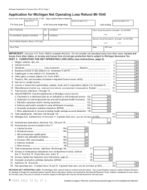 Michigan Net Operating Loss Refund Application