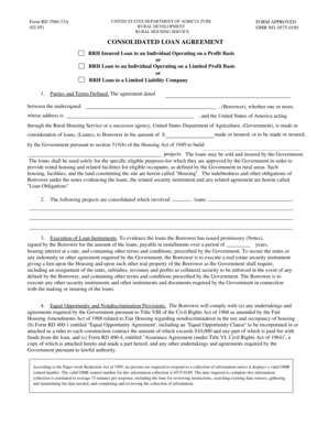 USDA Consolidated Loan Agreement