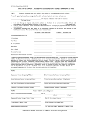 Georgia MV-18A Affidavit for Title Correction