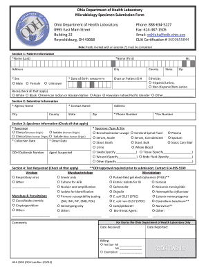 Ohio Department of Health Microbiology Specimen Submission Form