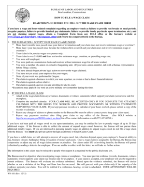 Oregon Wage Claim Form