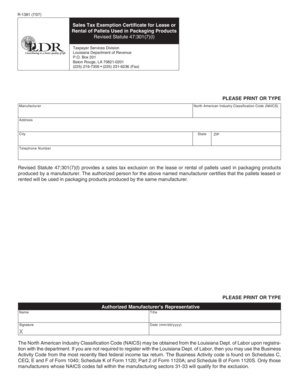 Louisiana Sales Tax Exemption Certificate for Pallet Leasing