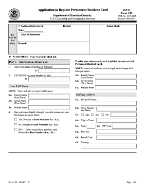 USCIS Form I-90 Application to Replace Permanent Resident Card