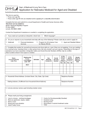 Nebraska Medicaid Application for Aged and Disabled