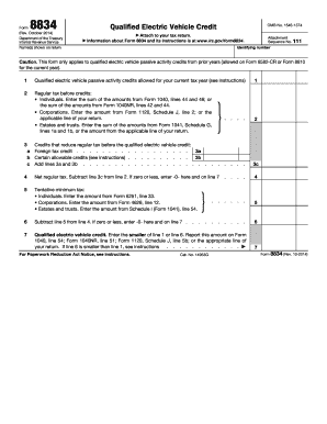 IRS Form 8834 Qualified Electric Vehicle Credit