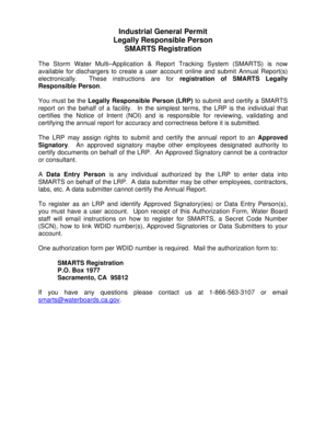 SMARTS Industrial General Permit LRP Authorization Form