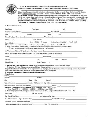 US Equal Employment Opportunity Commission Intake Questionnaire