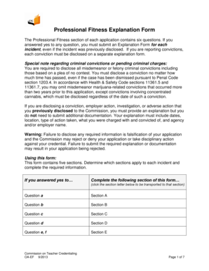 Professional Fitness Explanation Form