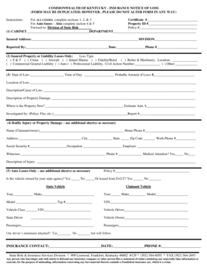 Kentucky Insurance Notice of Loss