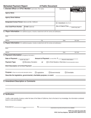 California Behested Payment Report Form 803