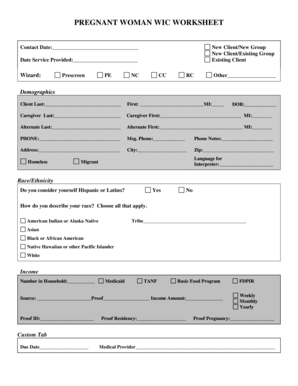 Pregnant Woman WIC Worksheet