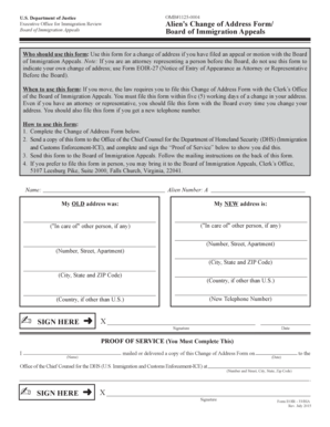 Alien's Change of Address Form