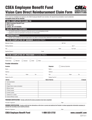 CSEA Vision Care Direct Reimbursement Claim Form