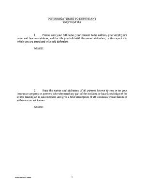 Interrogatories to Defendant Slip/Trip/Fall