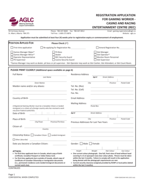 Alberta Gaming Worker Registration Application